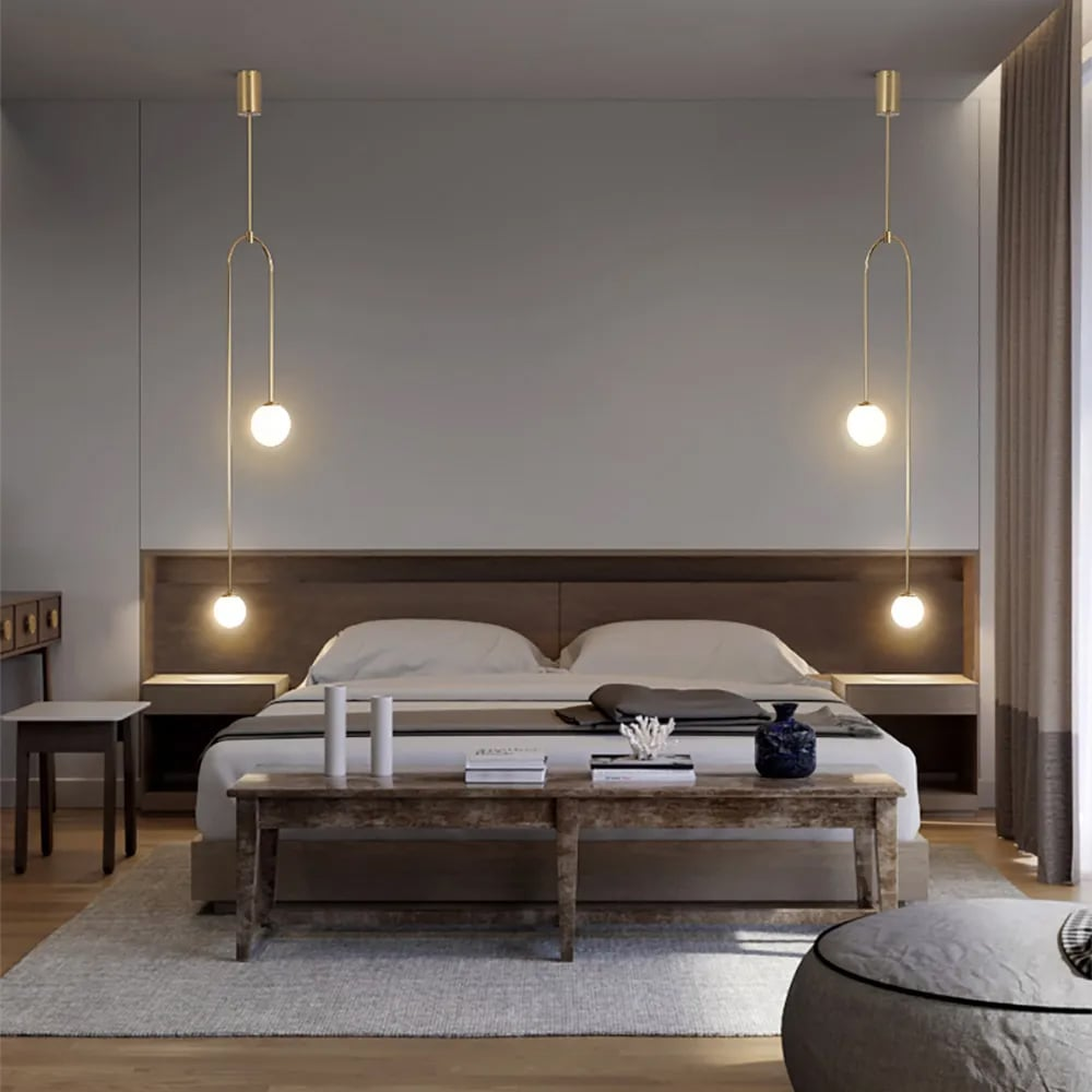 Moderne Hanglamp Glazen Bol 2-Licht U-vormig in Zwart voor Woonkamer en Slaapkamer