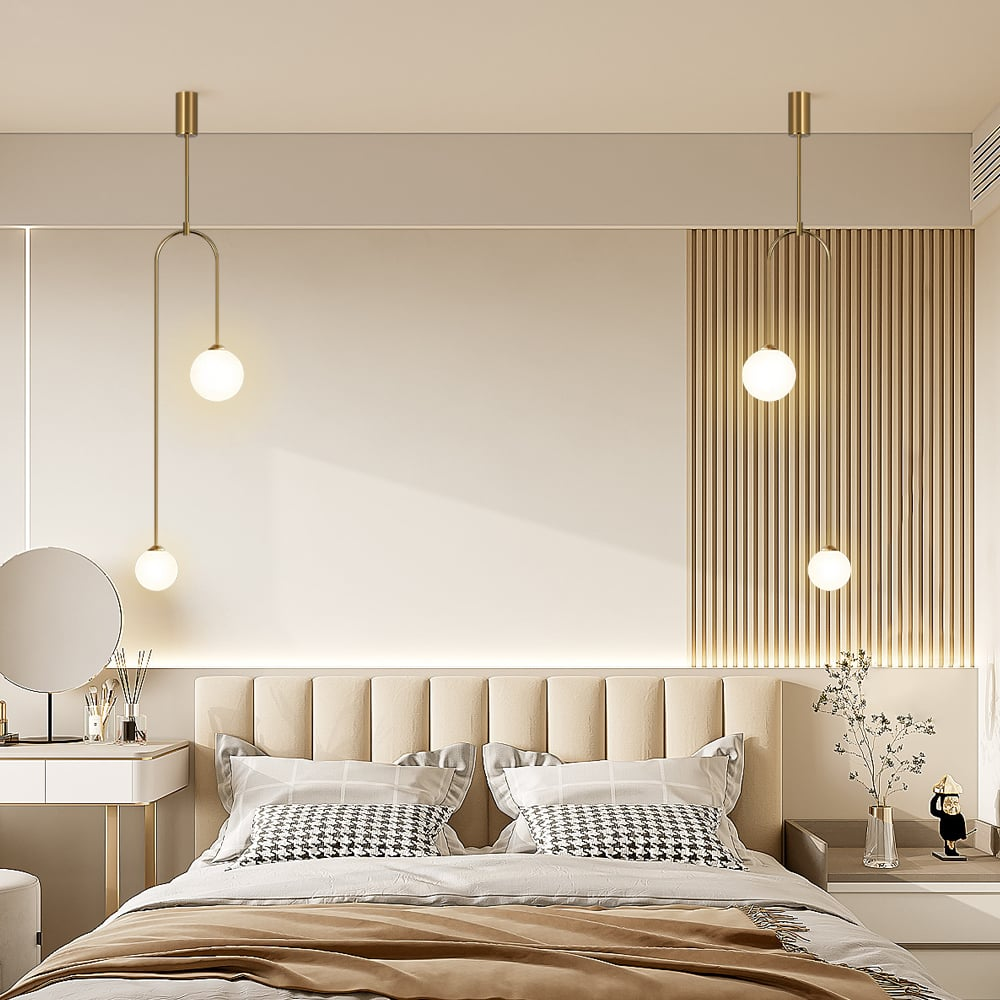 Moderne Hanglamp Glazen Bol 2-Licht U-vormig in Zwart voor Woonkamer en Slaapkamer